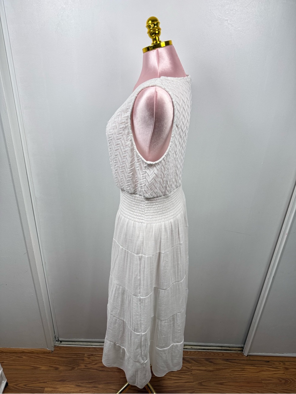 Kings Road White Boho Midi Dress Smocked Waist | Size 2X - Picture 6 of 7
